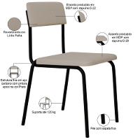 Kit 03 Cadeiras Estofada Para Sala De Jantar Sense Preto C01 Linho Palha - Lyam Decor