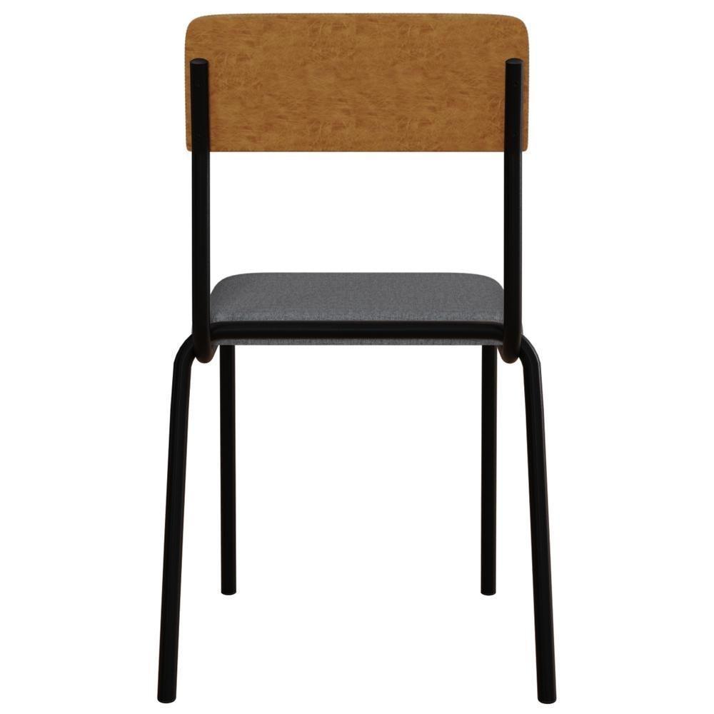 Kit 03 Cadeiras Estofada Para Sala De Jantar Sense Preto C01 Linho Cinza Claro Courino Caramelo - Lyam Decor - 7