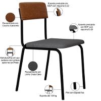 Kit 03 Cadeiras Estofada Para Sala De Jantar Sense Preto C01 Linho Cinza Claro Courino Caramelo - Lyam Decor