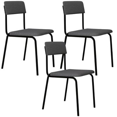 Kit 03 Cadeiras Estofada Para Sala De Jantar Sense Preto C01 Linho Cinza Claro - Lyam Decor