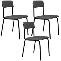 Kit 03 Cadeiras Estofada Para Sala De Jantar Sense Preto C01 Linho Cinza Claro - Lyam Decor - 1