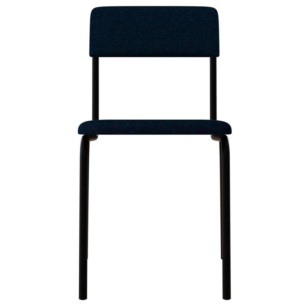 Kit 03 Cadeiras Estofada Para Sala De Jantar Sense Preto C01 Linho Azul Escuro - Lyam Decor - 3