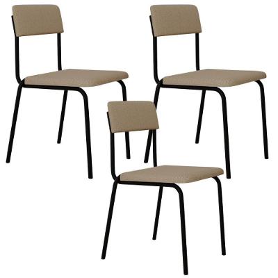 Kit 03 Cadeiras Estofada Para Sala De Jantar Sense Preto C01 Linho Areia - Lyam Decor