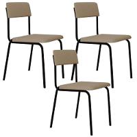 Kit 03 Cadeiras Estofada Para Sala De Jantar Sense Preto C01 Linho Areia - Lyam Decor - 1