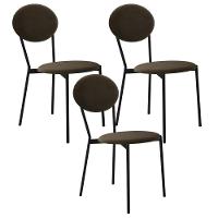 Kit 03 Cadeiras Estofada Para Sala De Jantar Azuri Preto C01 Veludo Marrom Sand - Lyam Decor - 1