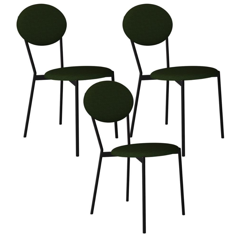 Kit 03 Cadeiras Estofada Para Sala De Jantar Azuri Preto C01 Linho Verde Musgo - Lyam Decor - 1