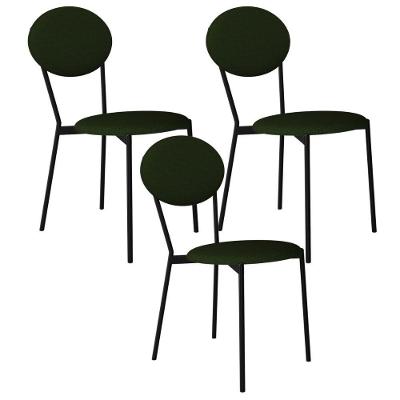 Kit 03 Cadeiras Estofada Para Sala De Jantar Azuri Preto C01 Linho Verde Musgo - Lyam Decor