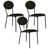 Kit 03 Cadeiras Estofada Para Sala De Jantar Azuri Preto C01 Linho Verde Musgo - Lyam Decor - 1