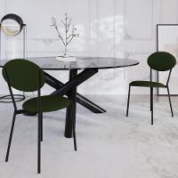 Kit 03 Cadeiras Estofada Para Sala De Jantar Azuri Preto C01 Linho Verde Musgo - Lyam Decor