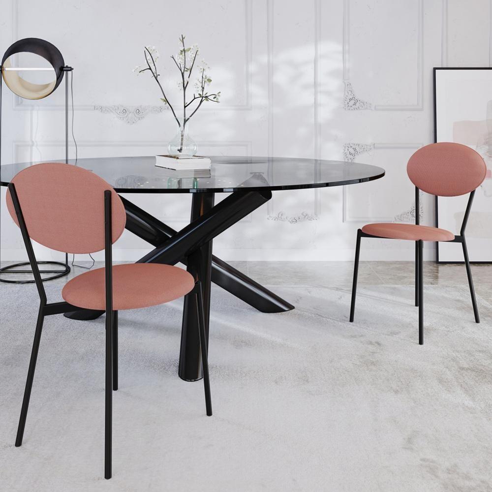 Kit 03 Cadeiras Estofada Para Sala De Jantar Azuri Preto C01 Linho Rosê - Lyam Decor - 2