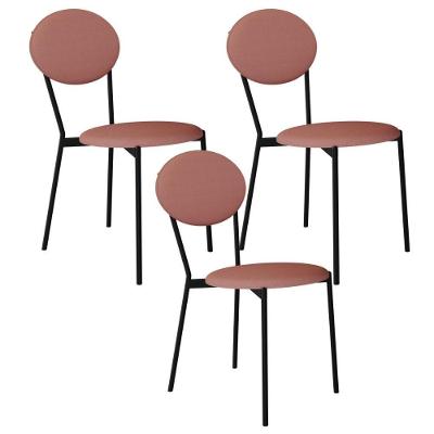 Kit 03 Cadeiras Estofada Para Sala De Jantar Azuri Preto C01 Linho Rosê - Lyam Decor