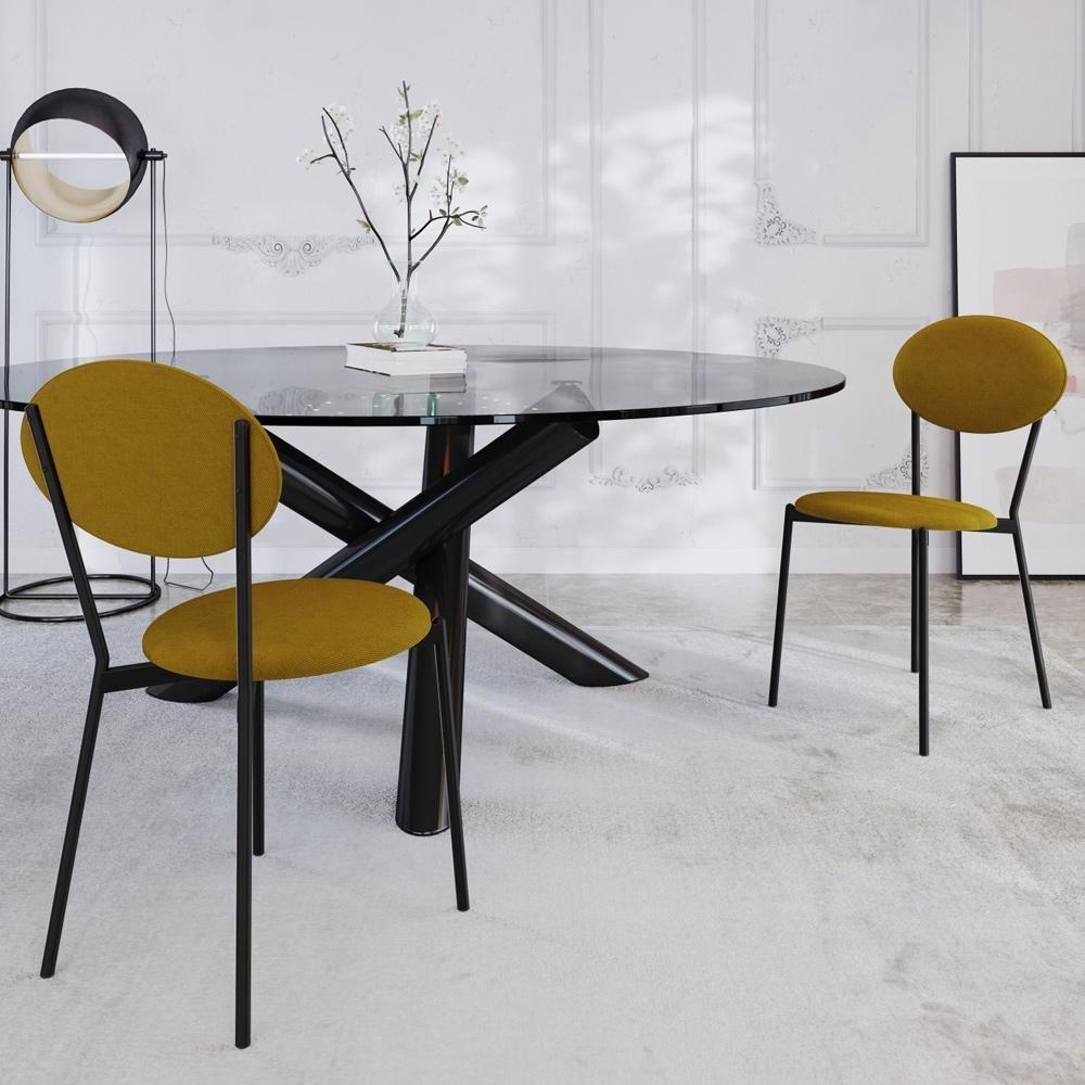 Kit 03 Cadeiras Estofada Para Sala De Jantar Azuri Preto C01 Linho Mostarda - Lyam Decor - 2