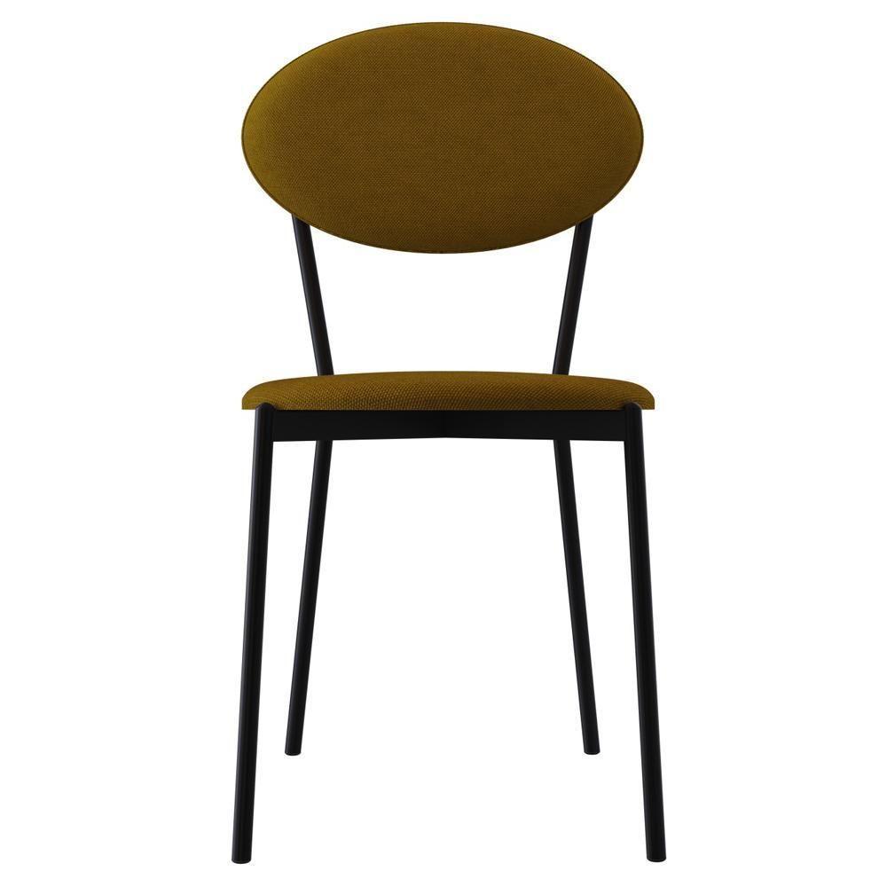 Kit 03 Cadeiras Estofada Para Sala De Jantar Azuri Preto C01 Linho Mostarda - Lyam Decor - 3