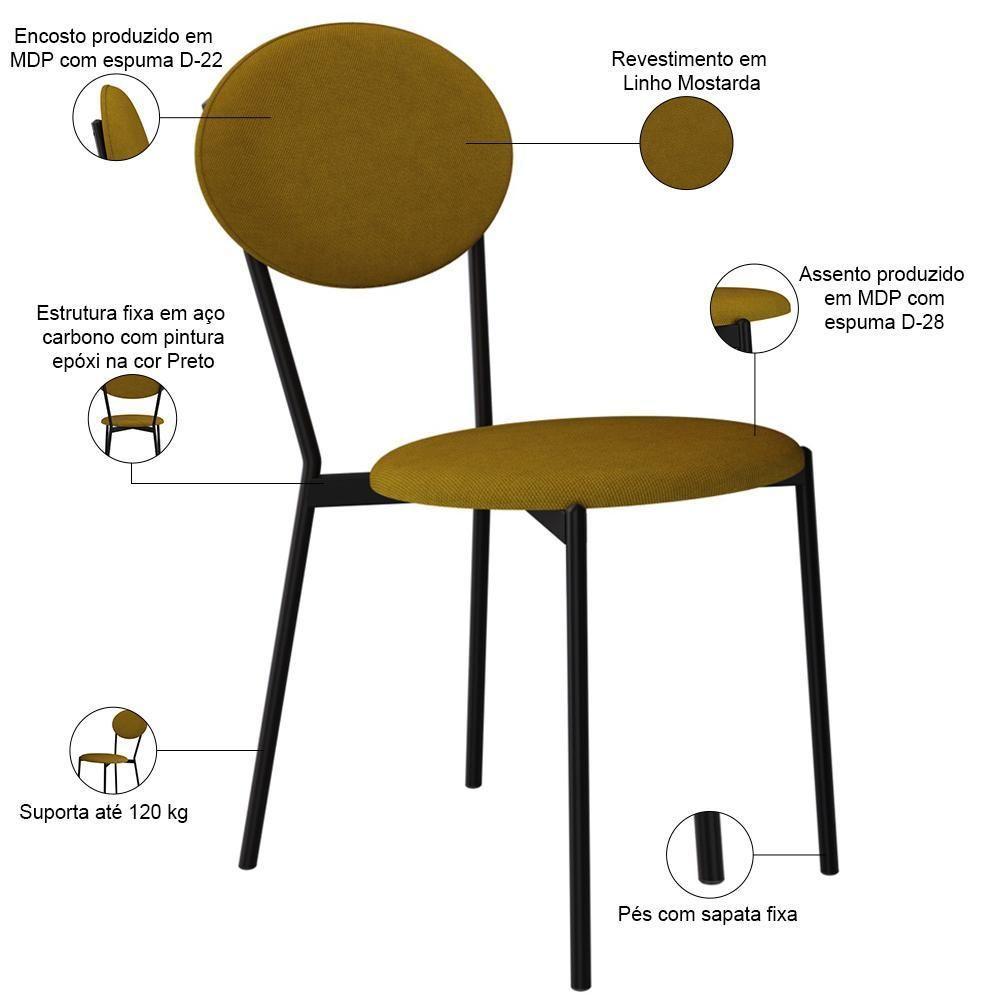 Kit 03 Cadeiras Estofada Para Sala De Jantar Azuri Preto C01 Linho Mostarda - Lyam Decor - 4