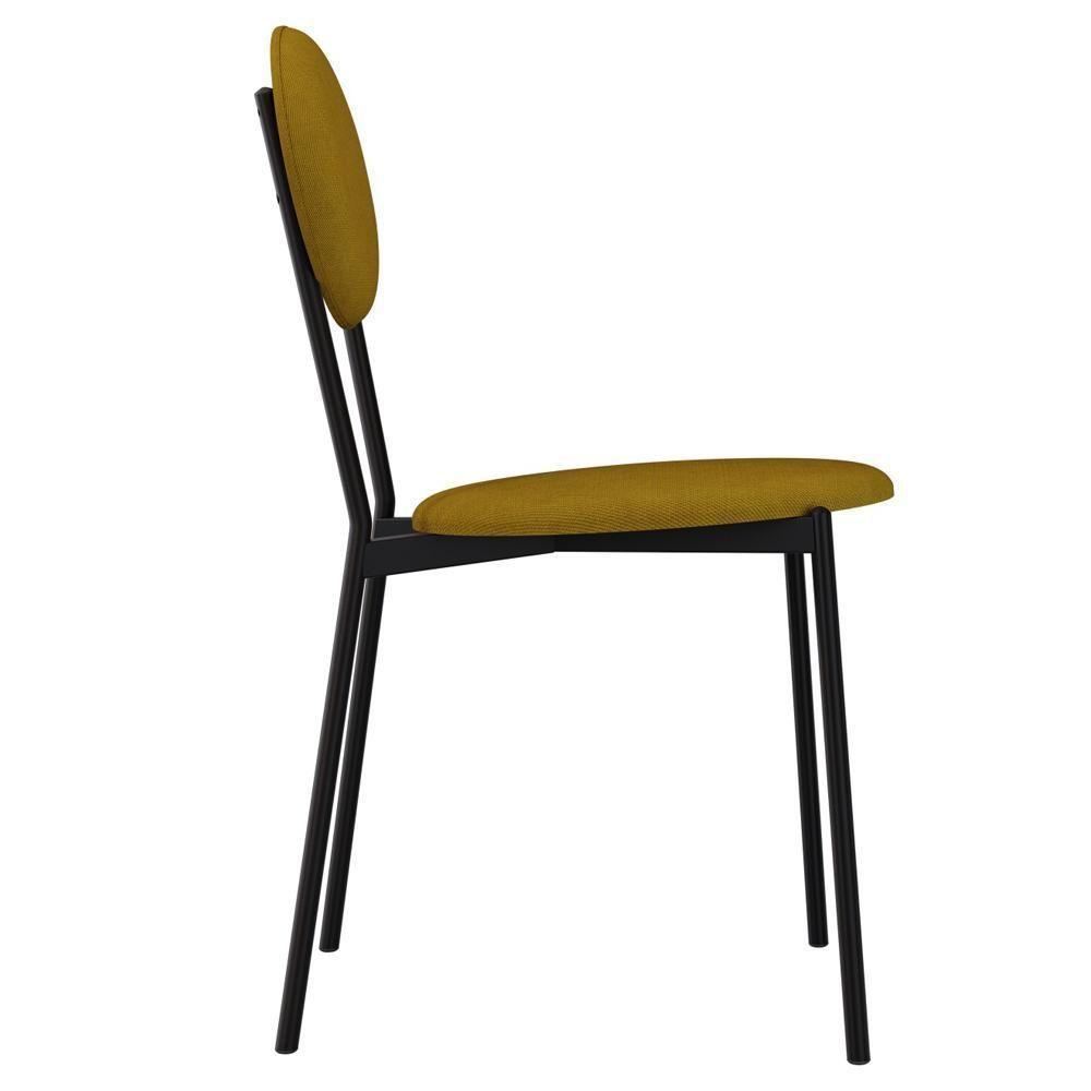 Kit 03 Cadeiras Estofada Para Sala De Jantar Azuri Preto C01 Linho Mostarda - Lyam Decor - 6