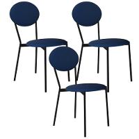 Kit 03 Cadeiras Estofada Para Sala De Jantar Azuri Preto C01 Linho Azul - Lyam Decor - 1