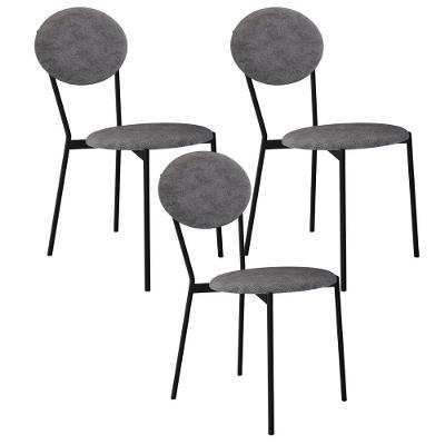 Kit 03 Cadeiras Estofada Para Sala De Jantar Azuri Preto C01 Linho Prata - Lyam Decor