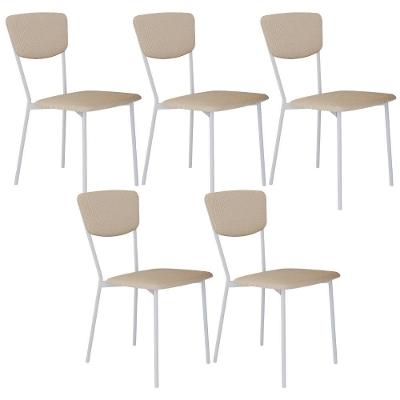 Kit 05 Cadeira Para Sala De Jantar Village Branco C01 Linho Areia - Lyam Decor