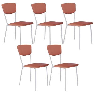 Kit 05 Cadeira Para Sala De Jantar Village Branco C01 Courino Terra Rosê - Lyam Decor