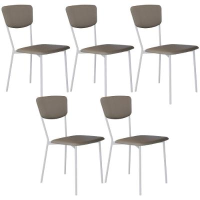 Kit 05 Cadeira Para Sala De Jantar Village Branco C01 Courino Cinza - Lyam Decor