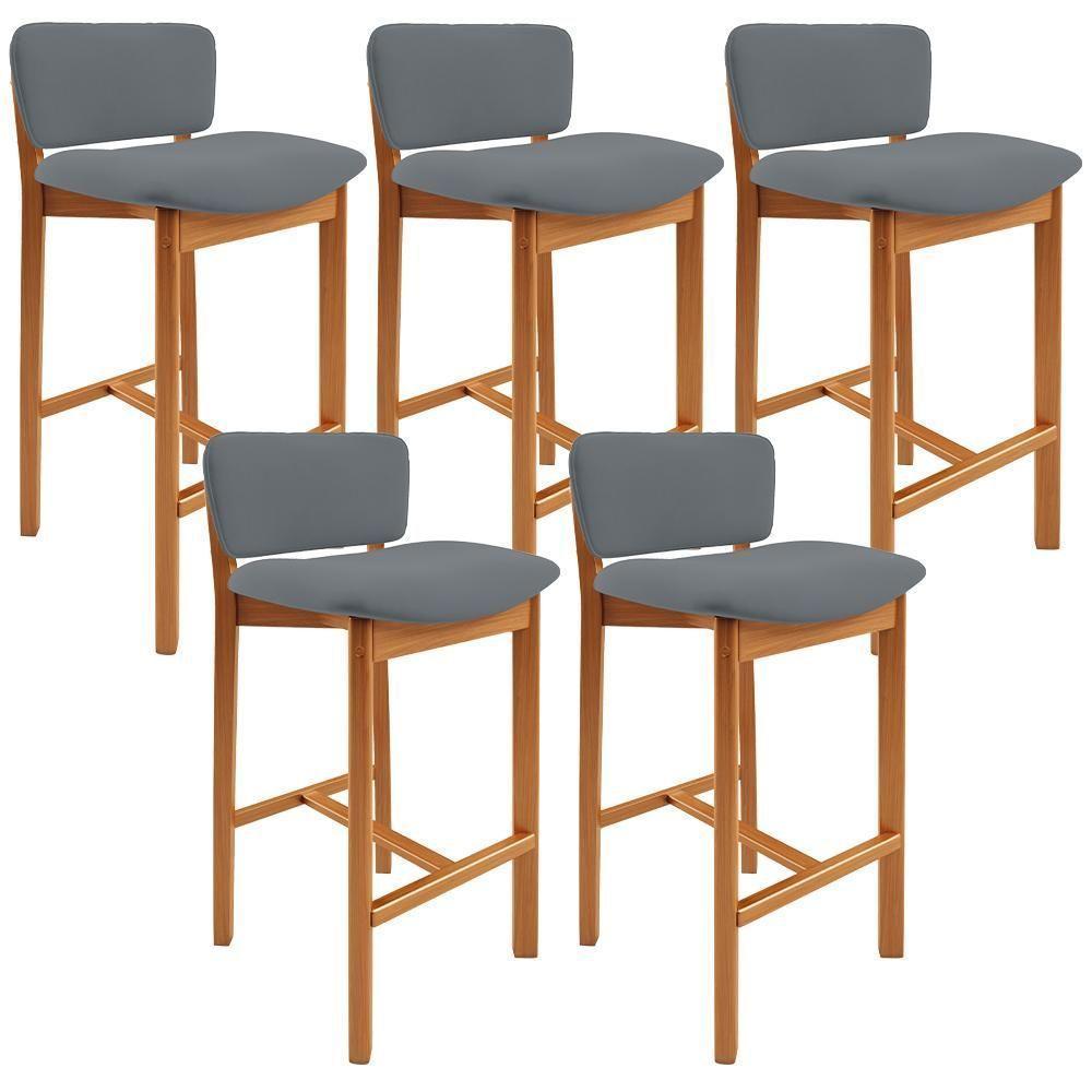 Kit 05 Banquetas Alta Para Cozinha Sala De Jantar Bar Dara L02 Suede Cinza - Lyam Decor - 1