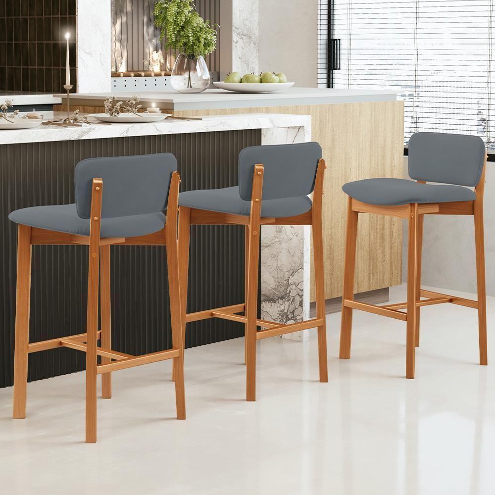 Kit 05 Banquetas Alta Para Cozinha Sala De Jantar Bar Dara L02 Suede Cinza - Lyam Decor - 4