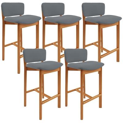 Kit 05 Banquetas Alta Para Cozinha Sala De Jantar Bar Dara L02 Suede Cinza - Lyam Decor