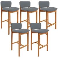 Kit 05 Banquetas Alta Para Cozinha Sala De Jantar Bar Dara L02 Suede Cinza - Lyam Decor - 1