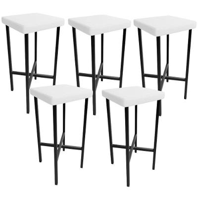 Kit 5 Banquetas Stella Assento Plástico Base Fixa Alta com Apoio para Pés Branco