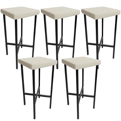 Kit 05 Banquetas Alta Bar Cozinha Sala De Jantar Preto Stella L02 Linho Champagne - Lyam Decor