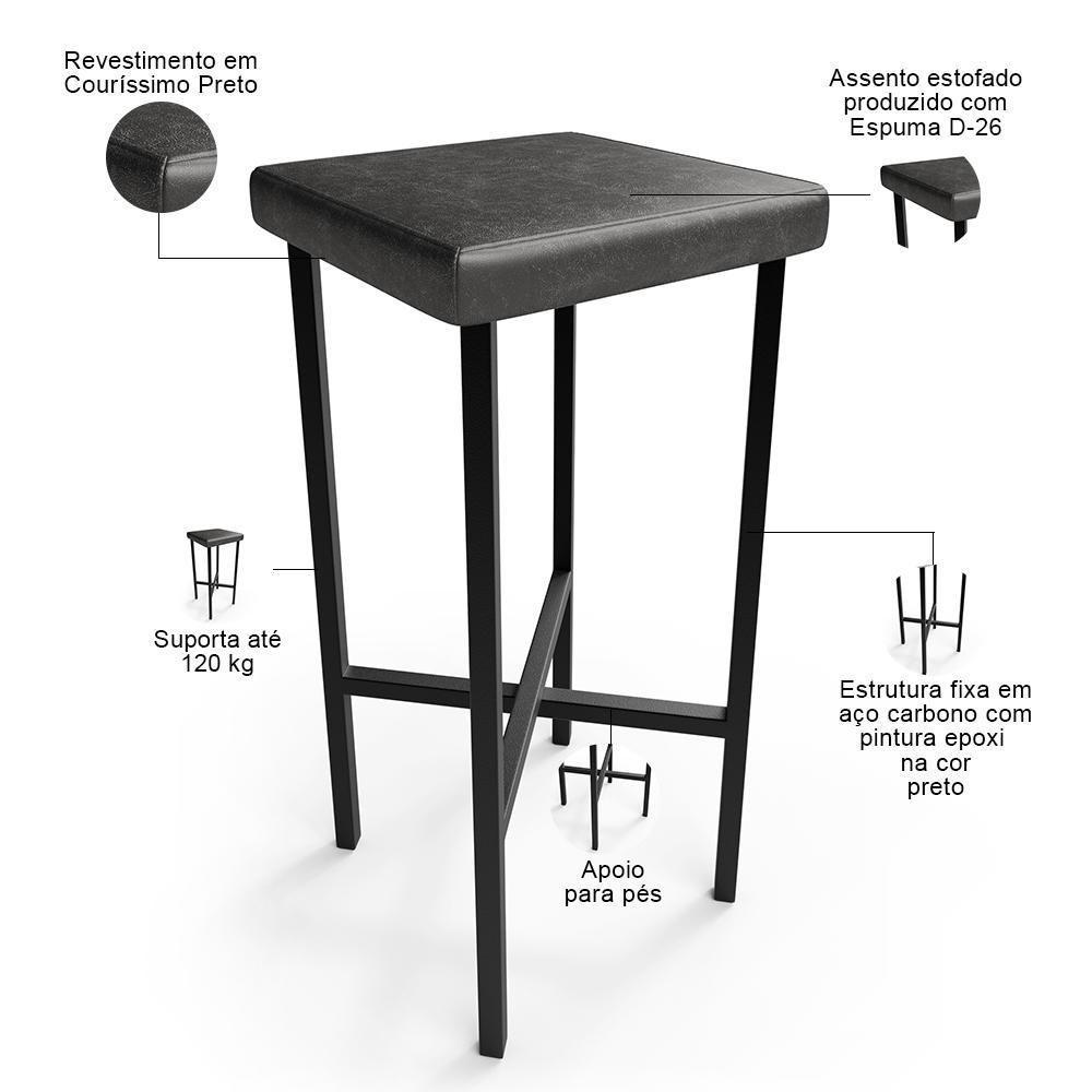 Kit 05 Banquetas Alta Bar Cozinha Sala De Jantar Preto Stella L02 Couríssimo Preto - Lyam Decor - 4