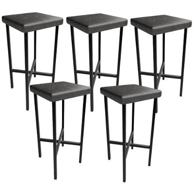 Kit 05 Banquetas Alta Bar Cozinha Sala De Jantar Preto Stella L02 Couríssimo Preto - Lyam Decor
