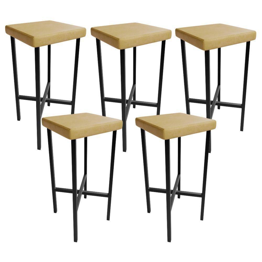 Kit 05 Banquetas Alta Bar Cozinha Sala De Jantar Preto Stella L02 Couríssimo Fendi - Lyam Decor - 1