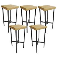 Kit 05 Banquetas Alta Bar Cozinha Sala De Jantar Preto Stella L02 Couríssimo Fendi - Lyam Decor - 1