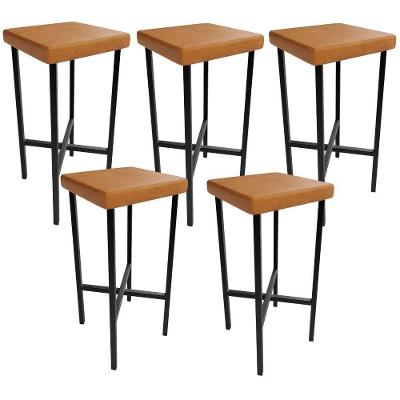 Kit 05 Banquetas Alta Bar Cozinha Sala De Jantar Preto Stella L02 Couríssimo Canela - Lyam Decor