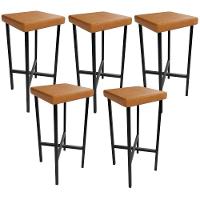 Kit 05 Banquetas Alta Bar Cozinha Sala De Jantar Preto Stella L02 Couríssimo Canela - Lyam Decor - 1