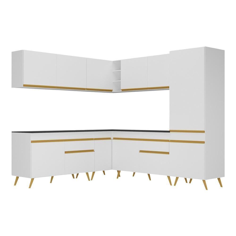 Armário De Cozinha Completa De Canto Veneza Multimóveis V2066 Branco/dourado Branco/dourado - 2