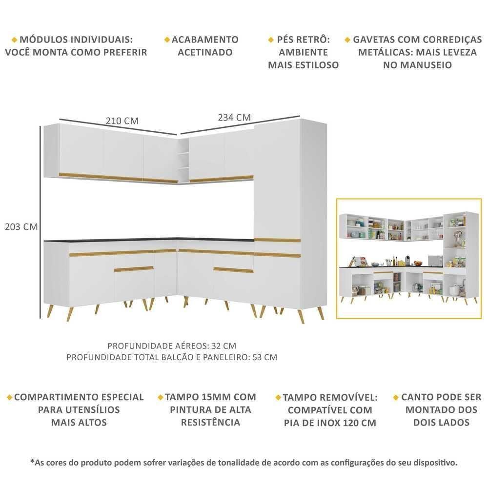 Armário De Cozinha Completa De Canto Veneza Multimóveis V2066 Branco/dourado Branco/dourado - 5