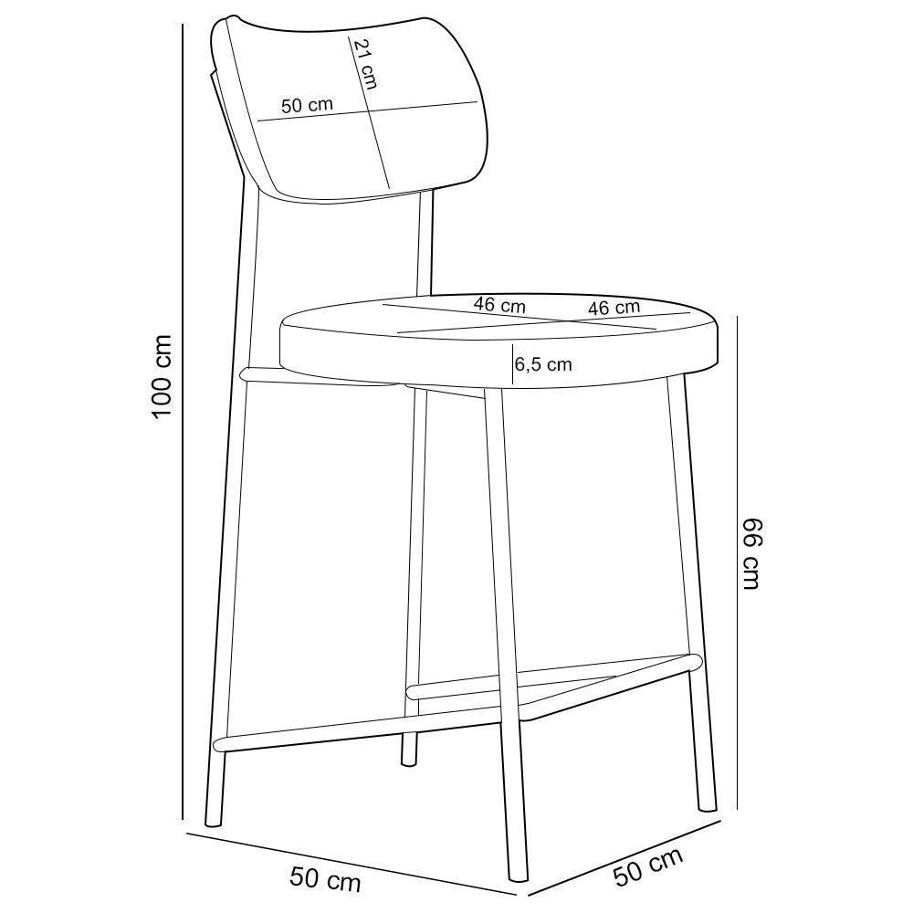 Kit 05 Banquetas Baixa Bar Cozinha Sala De Jantar Preto Elira L02 Linho Bege Escuro - Lyam Decor - 5