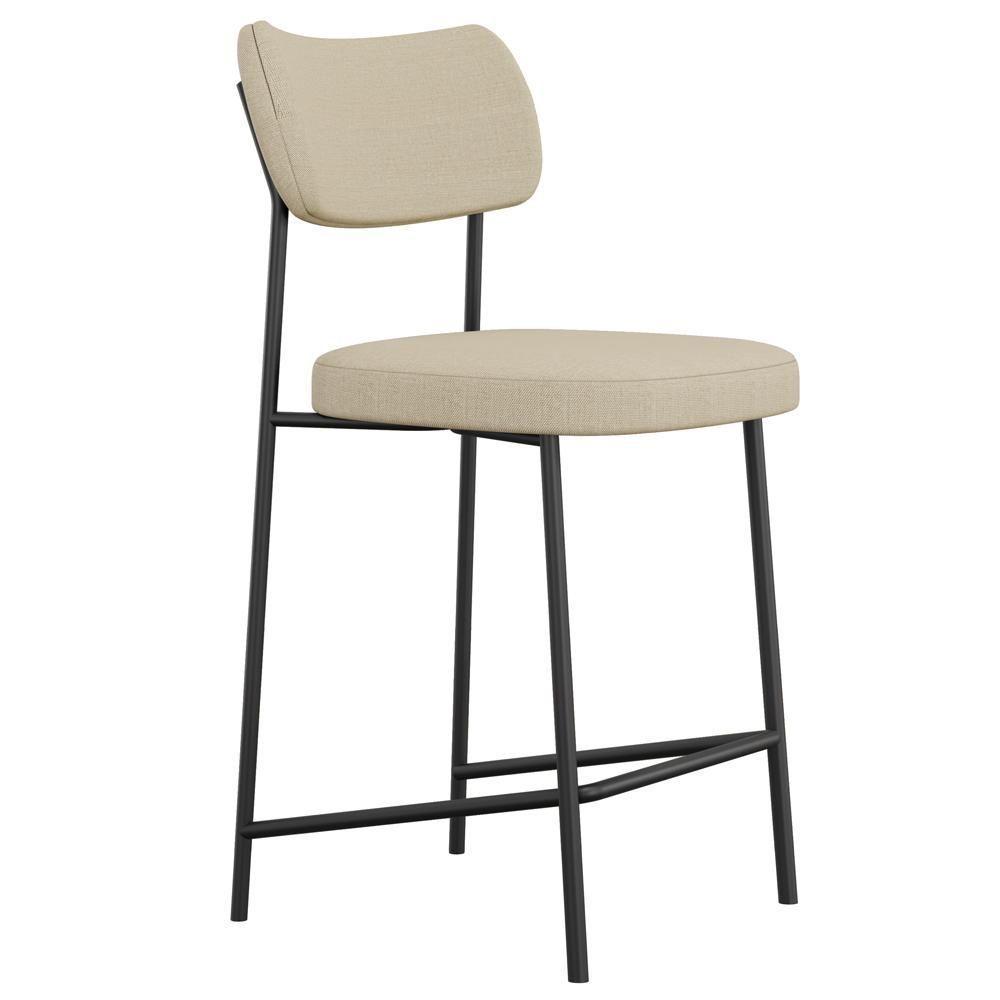 Kit 05 Banquetas Baixa Bar Cozinha Sala De Jantar Preto Elira L02 Linho Bege Escuro - Lyam Decor - 6