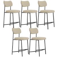 Kit 05 Banquetas Baixa Bar Cozinha Sala De Jantar Preto Elira L02 Linho Bege Escuro - Lyam Decor - 1