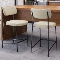 Kit 05 Banquetas Baixa Bar Cozinha Sala De Jantar Preto Elira L02 Linho Bege Escuro - Lyam Decor - 2