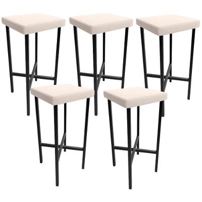 Kit 05 Banquetas Alta Bar Cozinha Sala De Jantar Preto Stella L02 Suede Bege - Lyam Decor