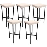 Kit 05 Banquetas Alta Bar Cozinha Sala De Jantar Preto Stella L02 Suede Bege - Lyam Decor - 1