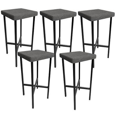 Kit 05 Banquetas Alta Bar Cozinha Sala De Jantar Preto Stella L02 Linho Cinza Escuro - Lyam Decor