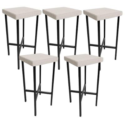 Kit 05 Banquetas Alta Bar Cozinha Sala De Jantar Preto Stella L02 Linho Cru - Lyam Decor