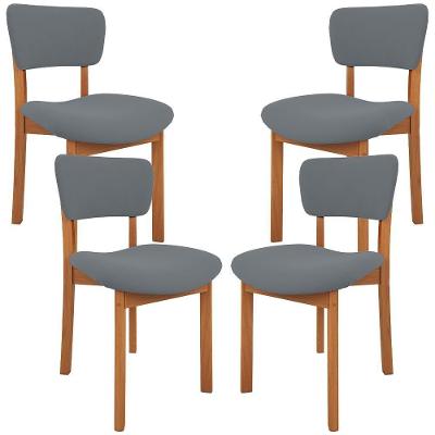 Kit 04 Cadeiras Para Sala De Jantar Cozinha Living Estofada Dara L02 Suede Cinza - Lyam Decor