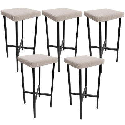 Kit 05 Banquetas Alta Bar Cozinha Sala De Jantar Preto Stella L02 Bouclê Creme - Lyam Decor