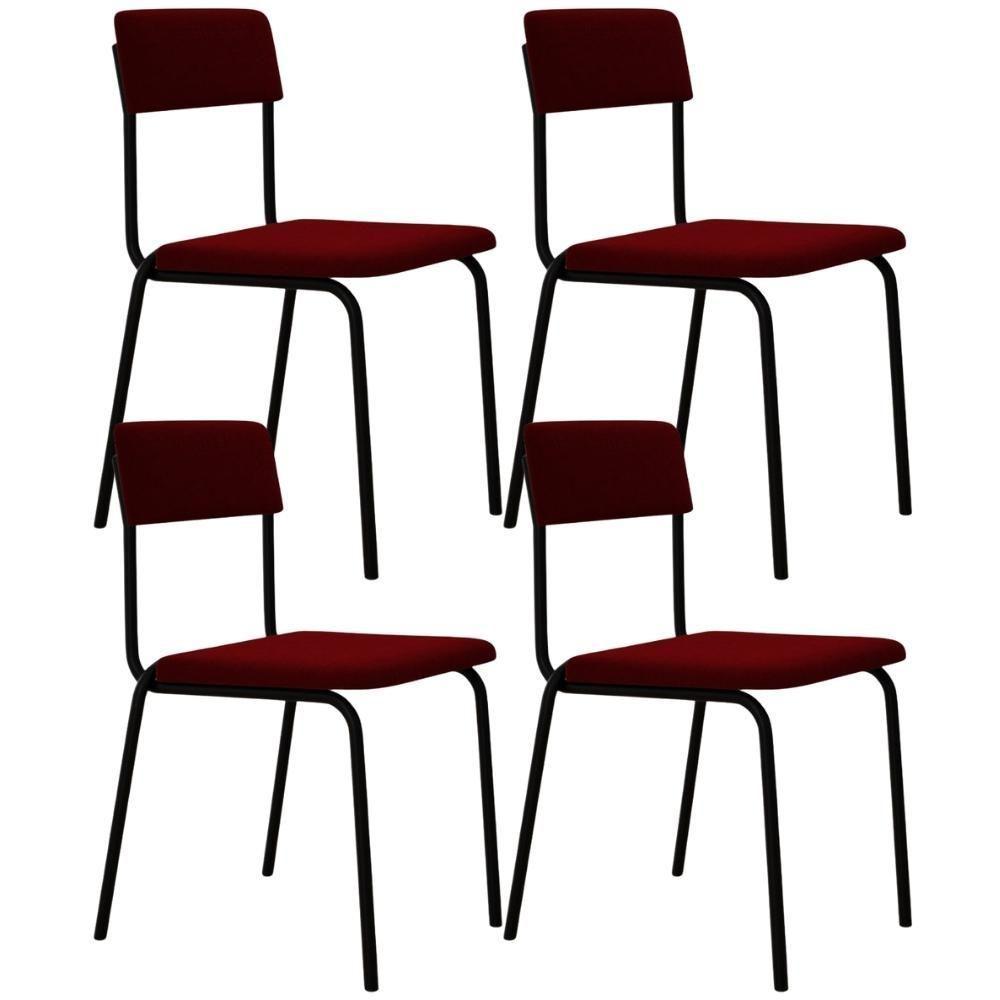 Kit 04 Cadeiras Estofada Para Sala De Jantar Sense Preto C01 Veludo Vermelho Vinho - Lyam Decor - 1