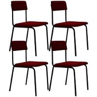 Kit 04 Cadeiras Estofada Para Sala De Jantar Sense Preto C01 Veludo Vermelho Vinho - Lyam Decor - 1